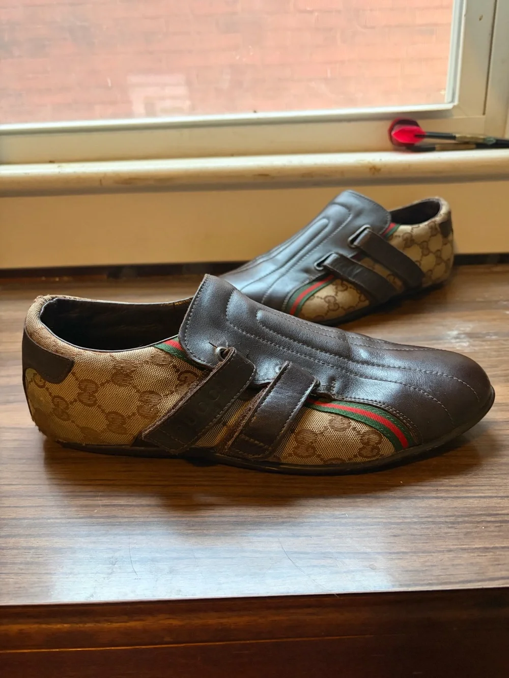 Gucci Brown Leather & GG Canvas Velcro Men's Sneakers